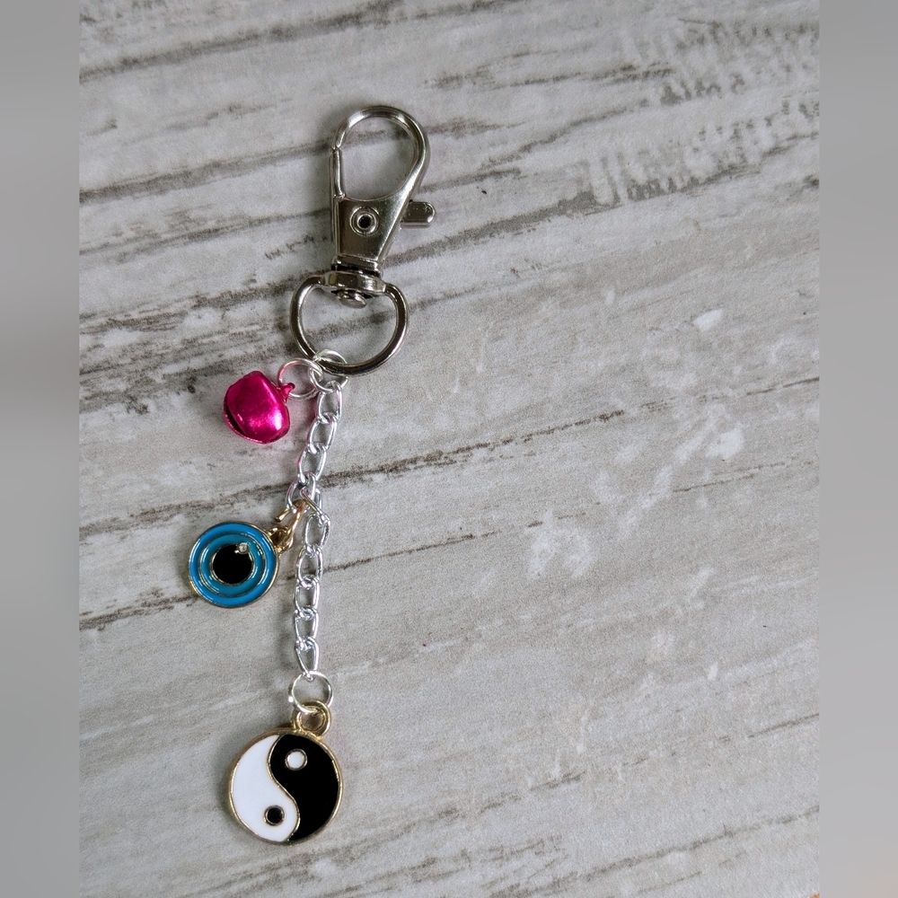 Yin Yang Bag Charm with Pink and Blue Charms